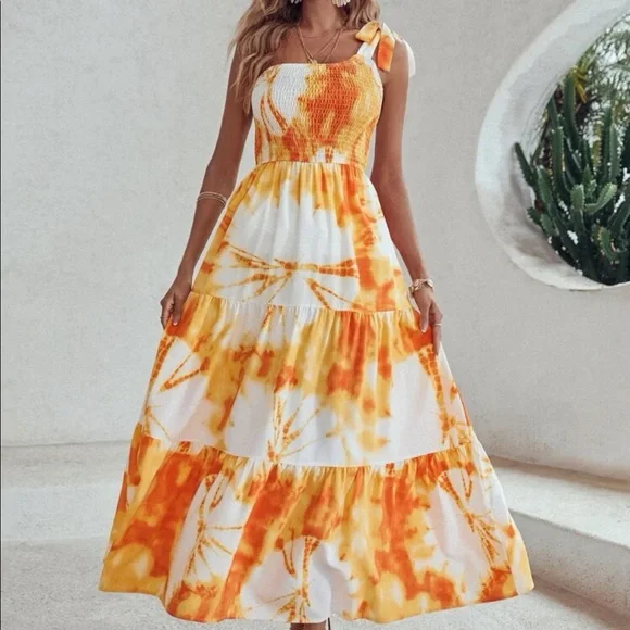 Boho Tie Dye One Shoulder Maxi Dress - Picture 7 of 7